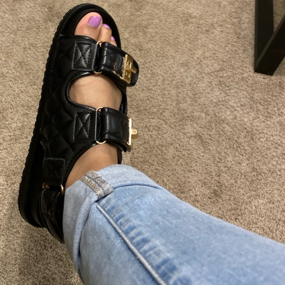 Black, vegan leather with gold snaps, velcro strap "Dad" sandal - Picture 4 of 4